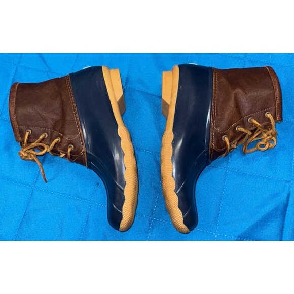 Sperry Saltwater Duck Boots Women's Size 9M Brown Leather Navy Rubber Rain - Picture 7 of 12